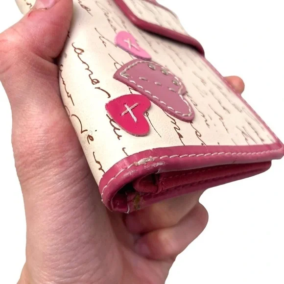 Fossil creamy white pink heart valentines love wallet RARE